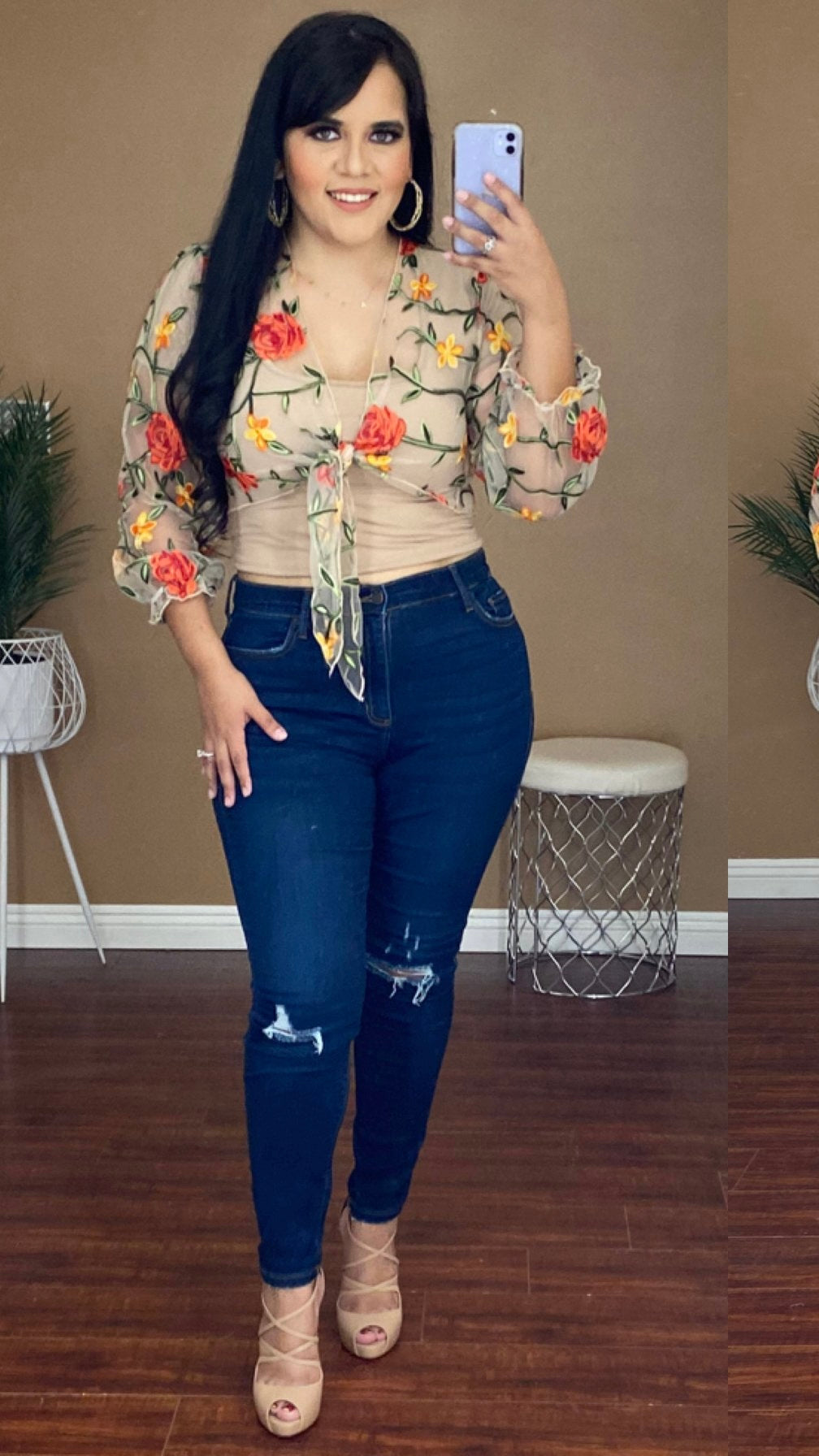 Embroidered Crop Cardigan