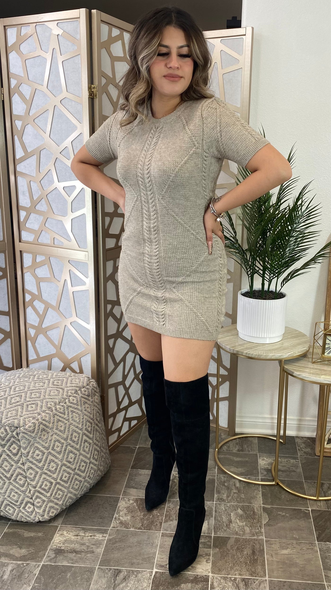 Set The Tone Sweater Dress (Grey/Oatmeal)