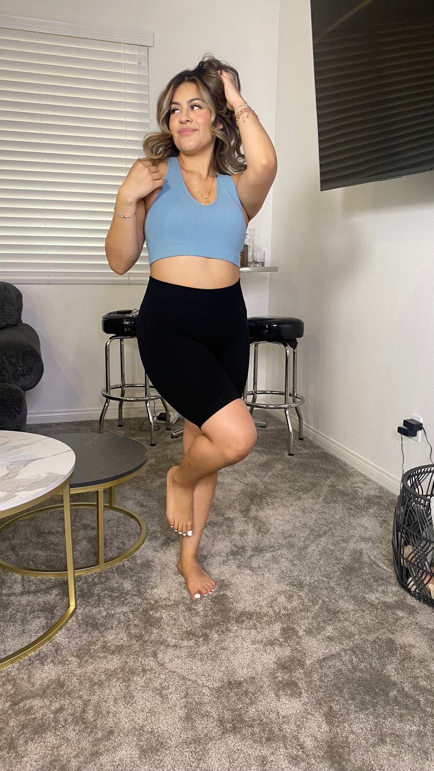 Ribbed Cropped Tank (Blue Grey)