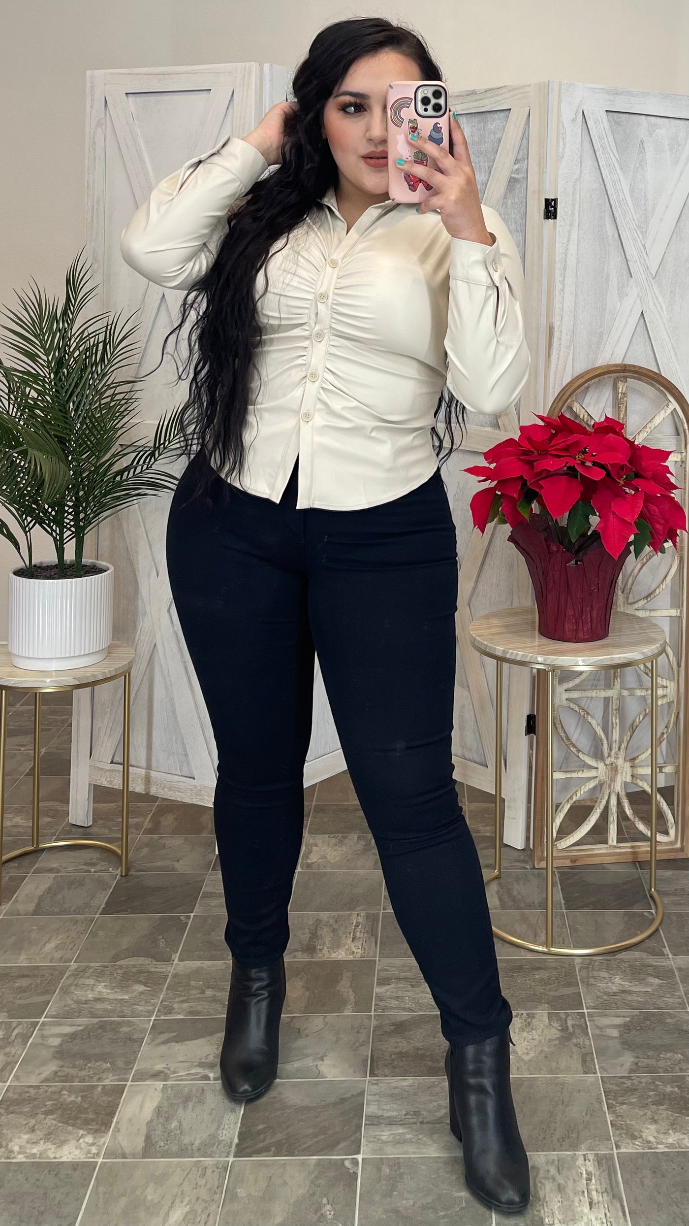 Leather Blouse (Cream)