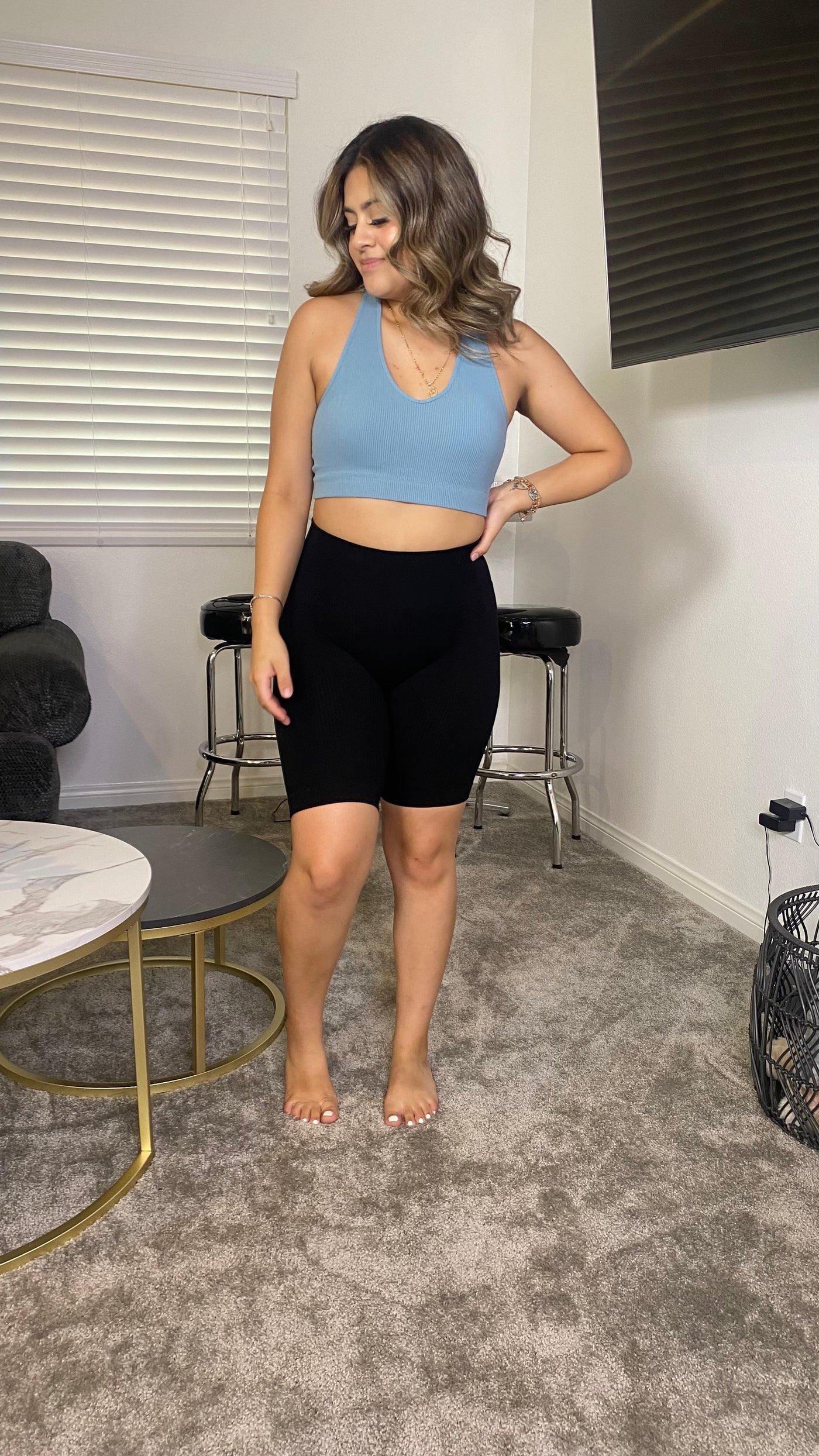 Ribbed Cropped Tank (Blue Grey)
