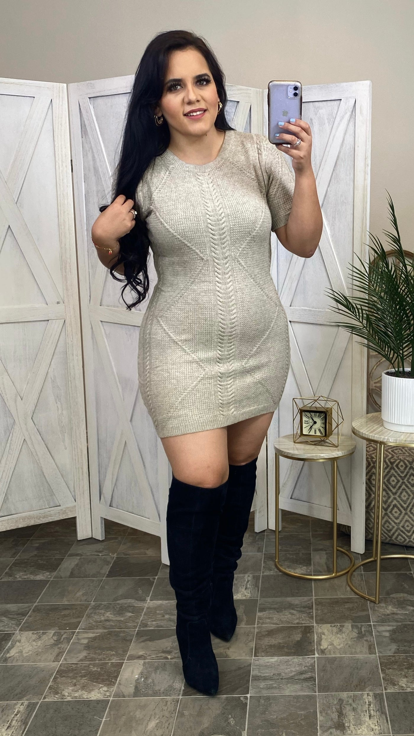 Set The Tone Sweater Dress (Grey/Oatmeal)