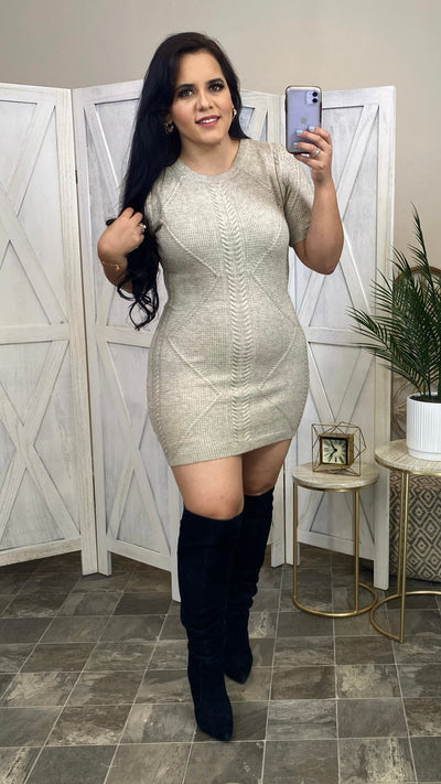 Set The Tone Sweater Dress (Grey/Oatmeal)