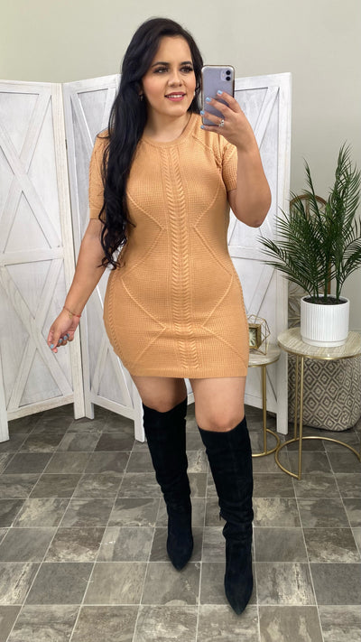 Set The Tone Sweater Dress (Camel)