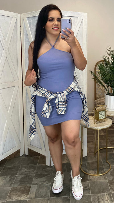 Pick Me Up Halter Dress (Blue)