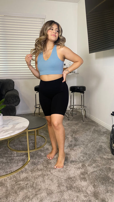 Ribbed Cropped Tank (Blue Grey)
