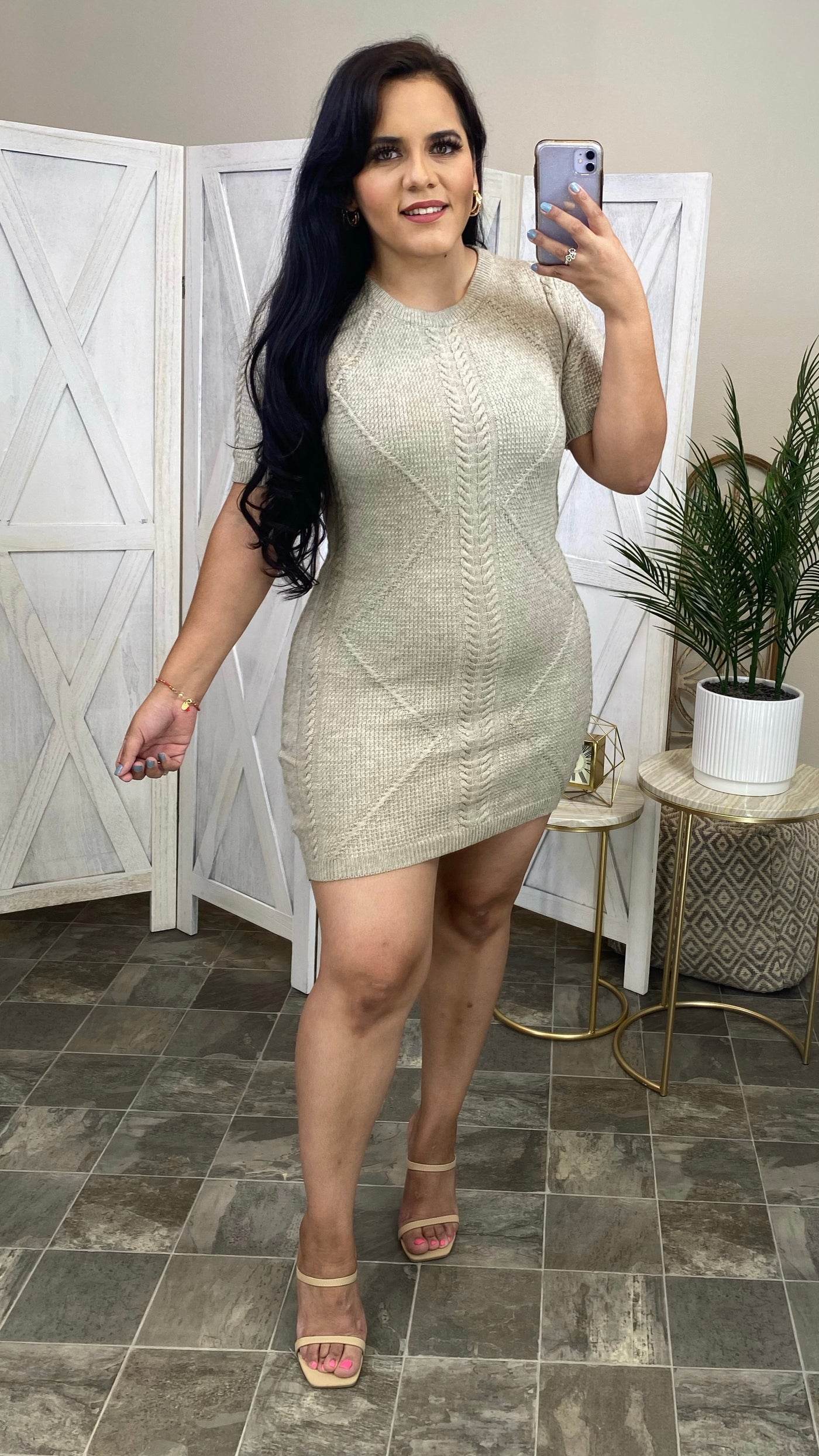 Set The Tone Sweater Dress (Grey/Oatmeal)