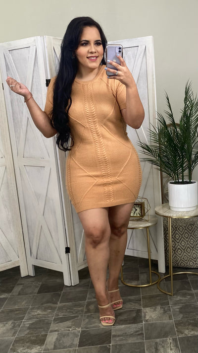 Set The Tone Sweater Dress (Camel)
