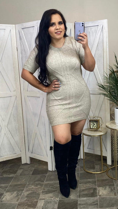 Set The Tone Sweater Dress (Grey/Oatmeal)