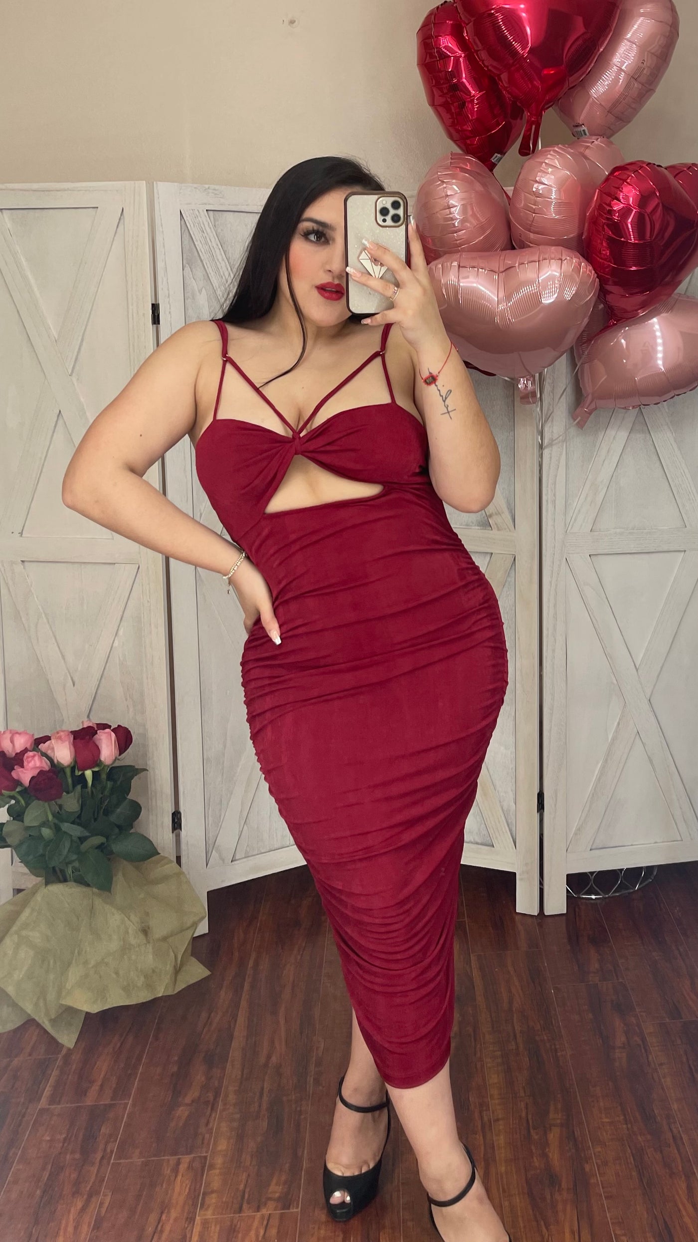 All Eyes On Me Dress (Burgundy )