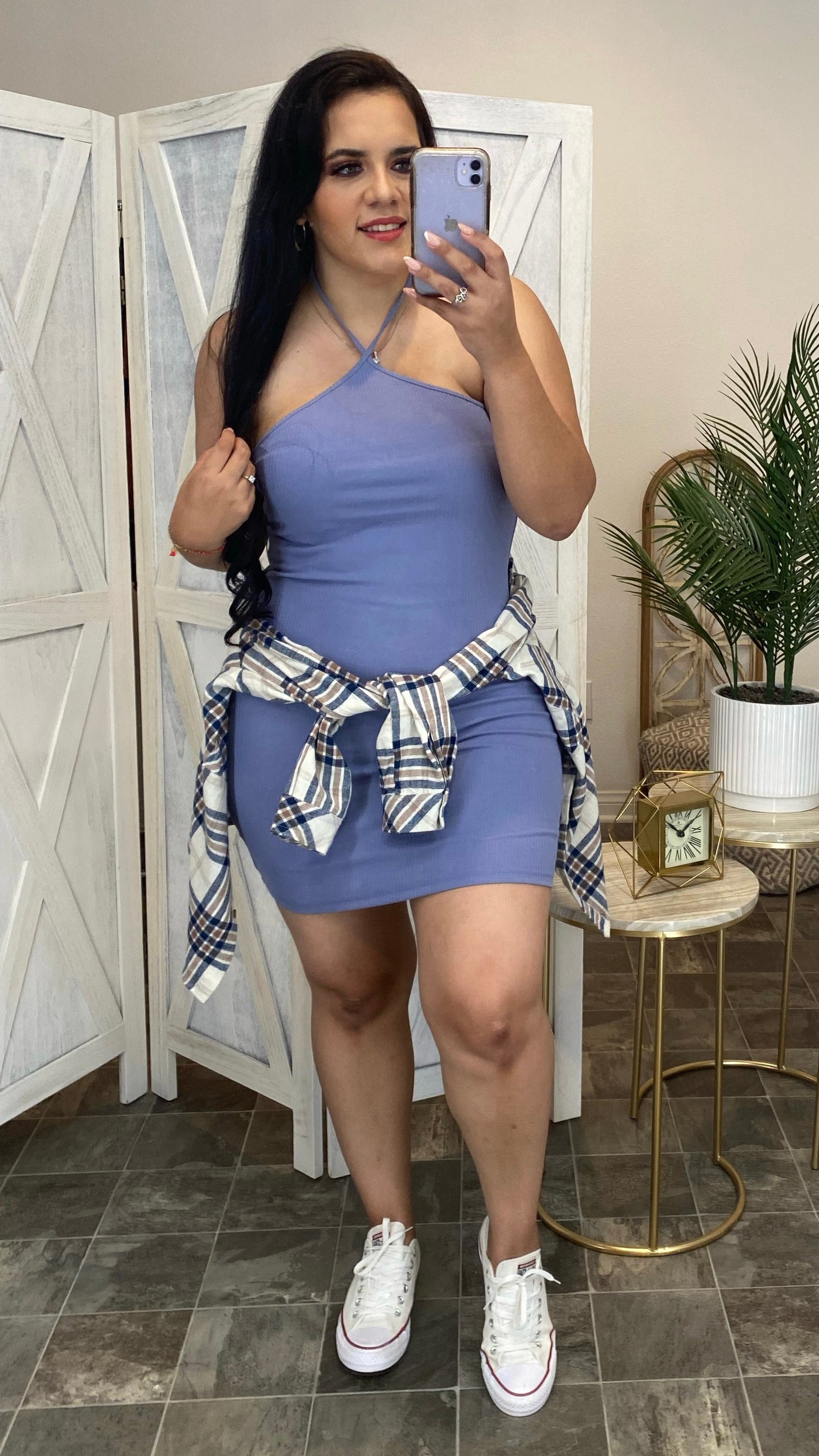 Pick Me Up Halter Dress (Blue)