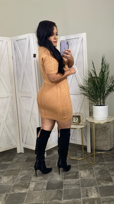 Set The Tone Sweater Dress (Camel)
